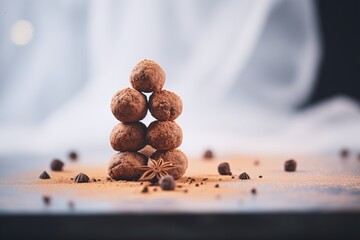 stack of energy balls with cacao powder dusting