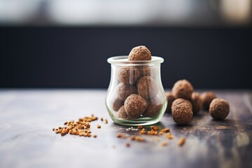 pile of cacao date balls in a glass jar