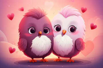 Obraz premium Chicken fall in love couple in hearts Valentine's Day postcard