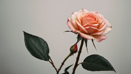 pink rose on a plain grey background