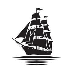 Oceanic Elegance: Boat Silhouettes Evoking the Timeless Elegance Inherent in Ocean Transportation - Transportation Silhouette - Ship Vector - Yacht Silhouette

