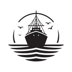 Coastal Rhapsody: Boat Silhouettes Performing a Rhapsody of Coastal Beauty and Nautical Grandeur - Transportation Silhouette - Ship Vector - Yacht Silhouette
