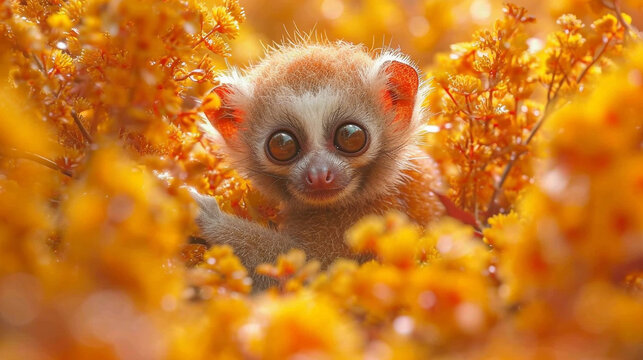 illustration of a print of colorful cute baby slow lorises