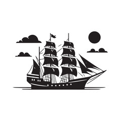 Seafaring Symphony: Ship Silhouette Series Orchestrating a Symphony of Maritime Artistry - Ocean Freight Illustration - Sea Vector - Ship Illustration
