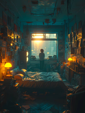 The Comic Book Character Vampirella, A Person Standing In A Room With A Bed And A Window