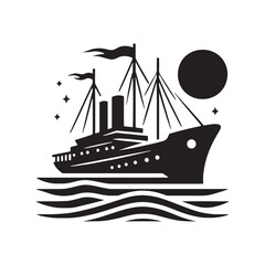 Coastal Elegance: Ship Silhouette Set Reflecting the Grace and Grandeur of Oceanic Transportation - Ocean Freight Illustration - Sea Vector - Ship Illustration
