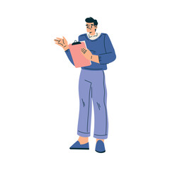 Man Quiz Game Host Standing with Clipboard Vector Illustration