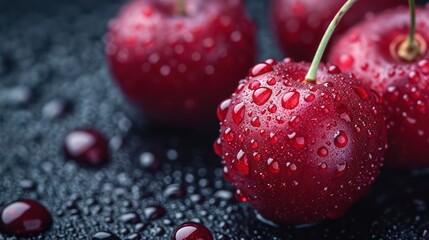 Image of fresh red cherry fruit background with water drops on red cherry. printed on Printed Glass Splashbacks