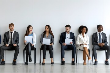 Business people waiting for job interview indoors. - obrazy, fototapety, plakaty