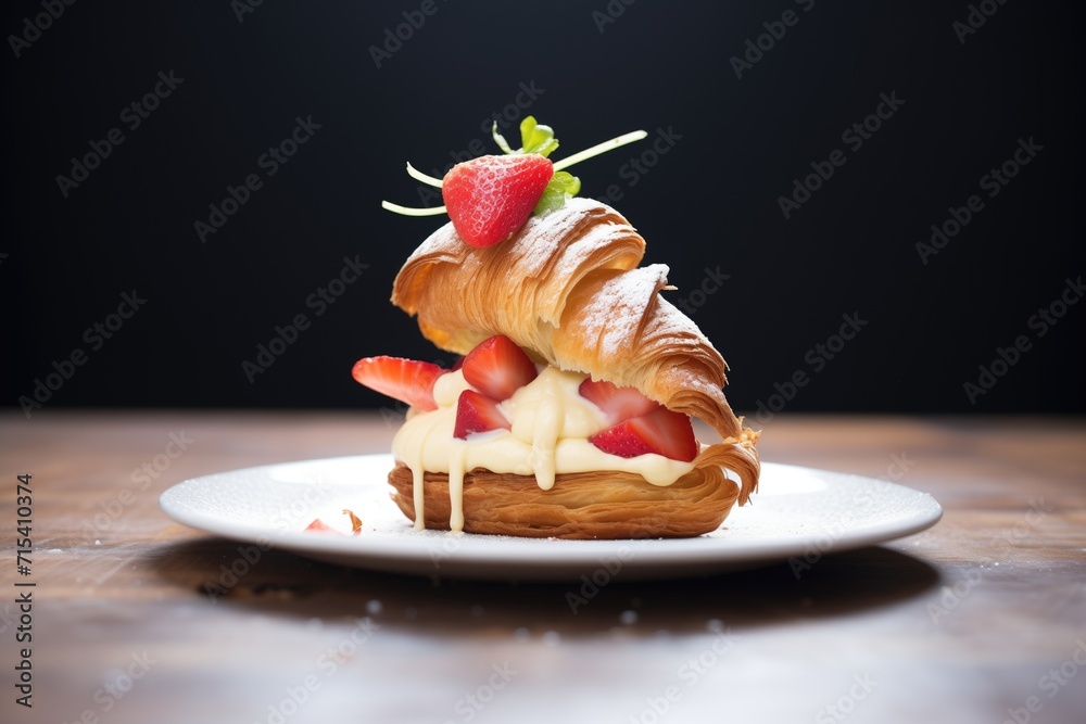 Wall mural croissant filled with vanilla cream and strawberries - Wall murals