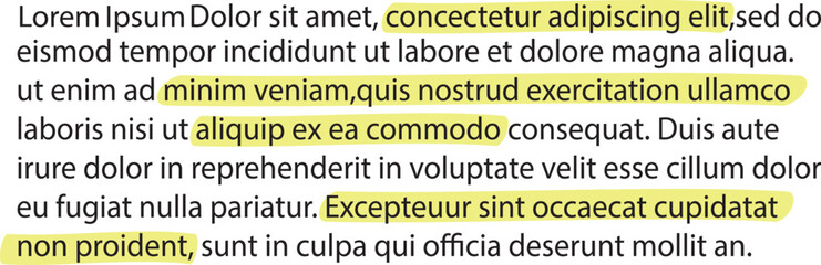 text with highlighted words