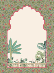 Traditional Mughal Indian garden Wedding Invitation vector illustration pattern