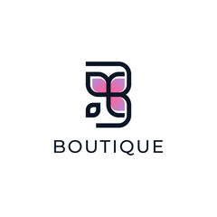 letter B and cherry blossom for fashion, boutique or spa logo design