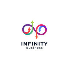 colorful infinity logo design with arrows for marketing, business and finance