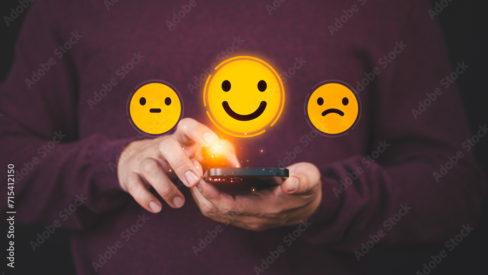 Poster customer review satisfaction feedback survey concept. member rate their service experience on online