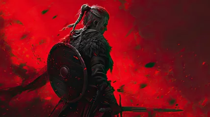 Poster Female Viking Warrior at Battlefield © emir