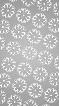 Seamless loop repeated pattern flat animated motion graphics background. Abstract pattern background. Individually Rotating flowers over grey color background.