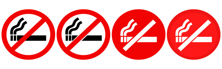 No Smoking Sign on Transparent Background. Not Allowed Don’t Smoke Cigarette Addictive Substances Disallowed Prohibition Forbidden Ban Politic Isolated Red White Icon Set Vector Illustration