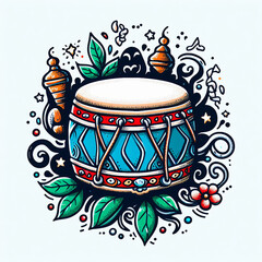 Ramadan drum hand painted transparent vector doodle