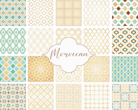 Oriental seamless Moroccan vector patterns set. Arabic geometric ornament for background. Mediterranean tile ornament