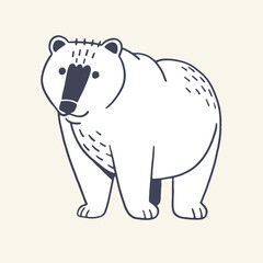 Cute woodland animal, brown bear contour. Forest fluffy predator, clumsy and plump wood inhabitant smile. Fuzzy grizzly outline sketch in childish style. Flat handdrawn isolated vector illustration