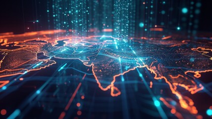 innovative cyber map, emphasizing global data networks and connectivity - obrazy, fototapety, plakaty