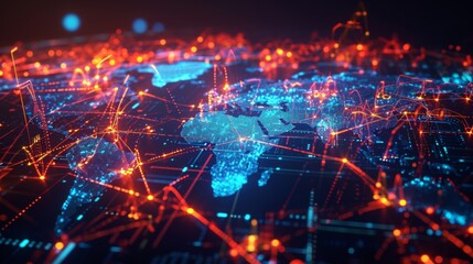 innovative cyber map, emphasizing global data networks and connectivity