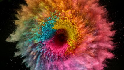 Super Slow Motion of Colored Powder Rotation in Reverse Speed Isolated on Black Background. Filmed on High Speed Cinema Camera, 1000fps.