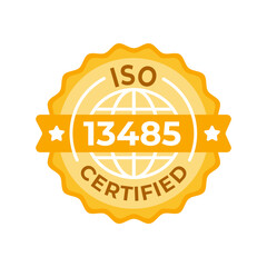 ISO 13485 Certified Quality Management System Emblem - A golden badge representing medical devices industry standards for regulatory purposes