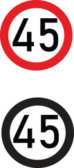 45 speed limit sign in two colors suitable for transportation uses