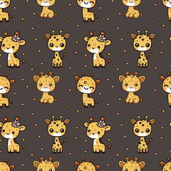 Obraz premium Seamless pattern with cute cartoon baby giraffe. Vector illustration.