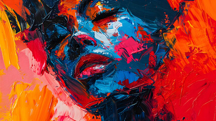 Abstract Painting of a Woman's Face in Vibrant Colors