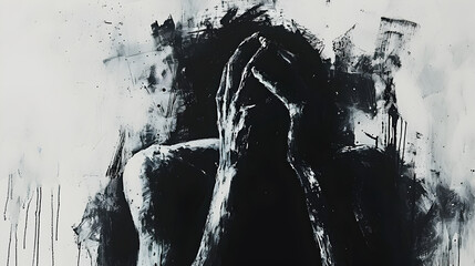 Fototapeta premium Black and White Painting of a Person in Prayer