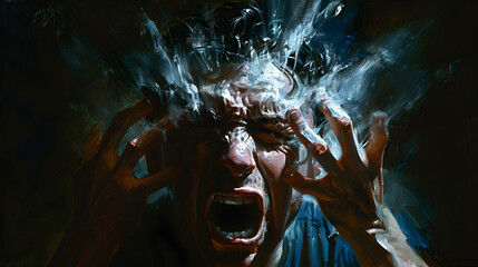 Emotive Art Painting of a Crying Man