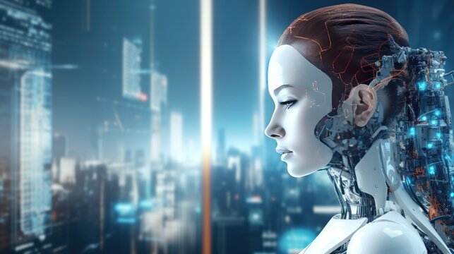 Beautiful female cyber fashion on Artificial Intelligence.Generate AI image