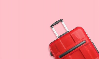 Classic travel suitcase on pastel background
