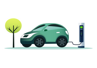 Green Energy Eco Car with Leaves Vector Illustration for Sustainable Transportation Concept
