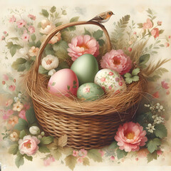 Obraz na płótnie Canvas Retro Easter eeggs illustratio, Eggs pattern