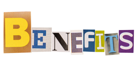 The word benefits made from cutout letters