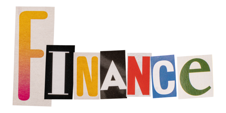 The word finance made from cutout letters