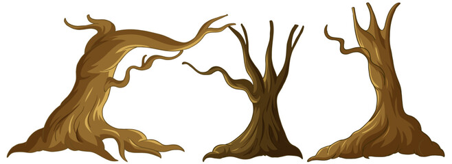 Three stylized vector tree trunks on white background. © blueringmedia