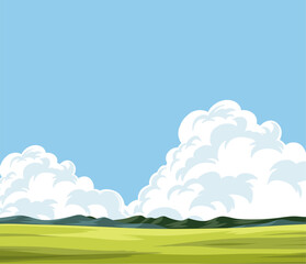 Vector illustration of a peaceful green meadow and sky