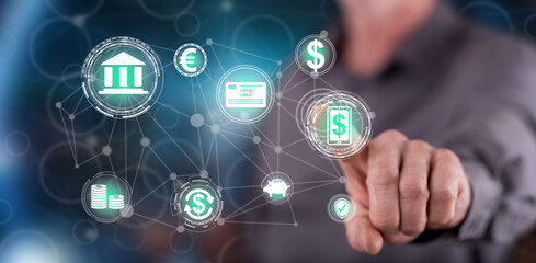 Man touching a mobile banking concept