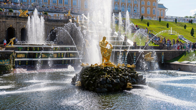 Russia Peterhof July 17, 2023. Peterhof Petrodvorets on a sunny summer day