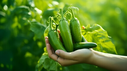 girl's hand holding a vegetable on a green background. close up.