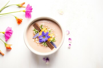 Obraz na płótnie Canvas vegan smoothie bowl topped with dollop of almond butter