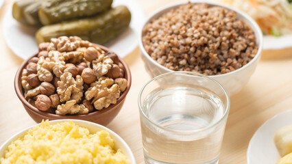 Food without animal fats, top view, Healthy food