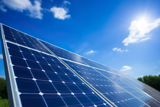 Sustainable Energy: Solar Panels Against Blue Sky
