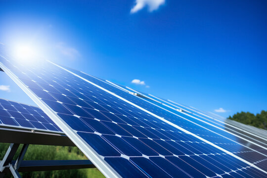 Sustainable Energy: Solar Panels Against Blue Sky