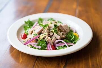 tuna salad with white beans, red onion, and parsley